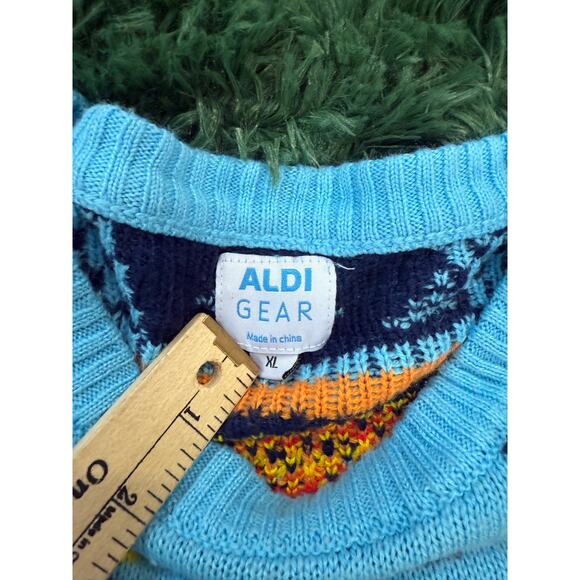 Aldi Gear Sweater Mens XL Blue Crew Neck Long Sleeves Ugly Christmas Pullover - Picture 10 of 10
